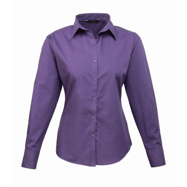 Ladies Long Sleeve Poplin Blouse, Purple, 10, Premier