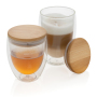 Dubbelwandig borosilicaatglas met bamboe deksel 250ml set, transparant