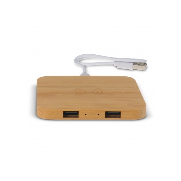 Bamboo Wireless charger with 2 USB hubs 5W - Hout