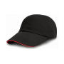 Brushed Cotton Drill Cap - Black/Red - One Size