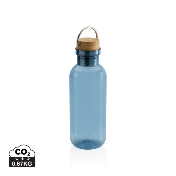 GRS recycled PET fles met bamboe deksel en handvat, blauw