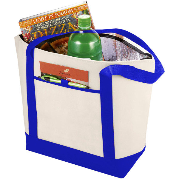 Lighthouse non-woven cooler tote 21L - Natural/Royal blue