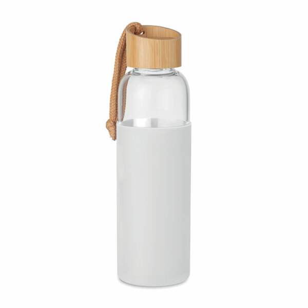Glazen fles 500 ml | Bamboe deksel | Te bedrukken
