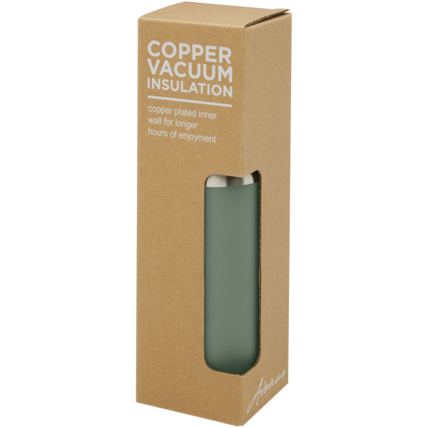 Hulan 540 ml copper vacuum insulated stainless steel bottle with bamboo lid - Heather green