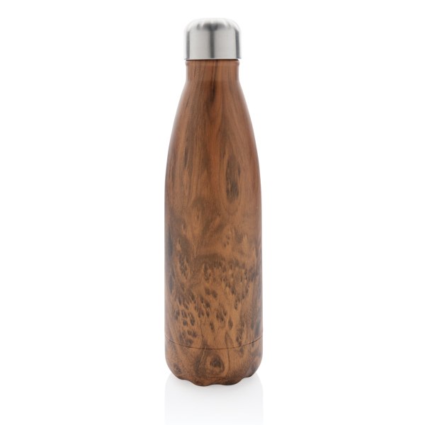 Vacuüm roestvrijstalen fles met houtdessin, bruin