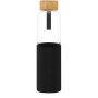 SCX.design D21 fles van borosilicaatglas van 550 ml met gerecyclede siliconen hoes en bamboe deksel - Zwart