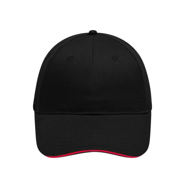 MB6212 6 Panel Brushed Sandwich Cap - black/red - one size