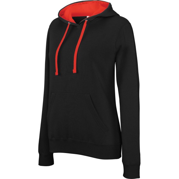 Damessweater met capuchon in contrasterende kleur Black / Red M