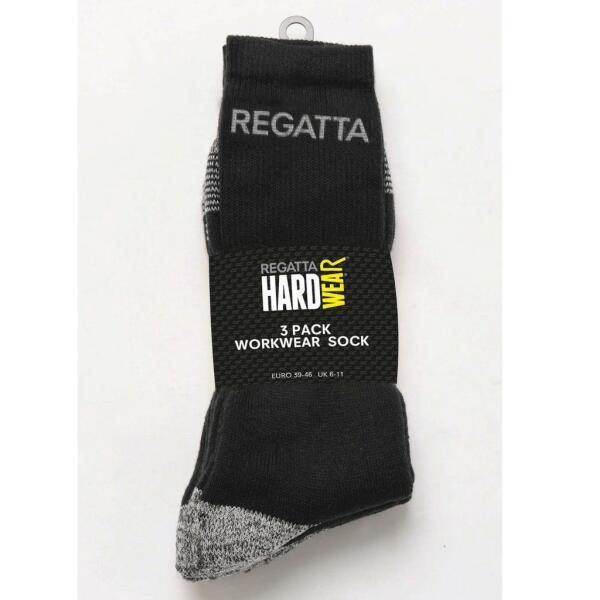 3 Pack Workwear Socks, Black, 6-11, Regatta