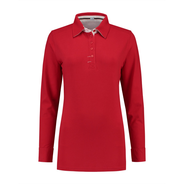 L&S Polo Contrast Cot/Elast LS for her Red/WH Delete Item S