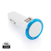 Dubbele USB autolader, blauw, wit