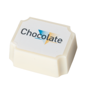 Logobonbon van witte chocolade met hazelnoot praline, rechthoekig of rond, met opdruk tot in full colour, bulk verpakt Logobonbon van witte chocolade met hazelnoot praline, rechthoekig of rond, met opdruk tot in full colour, bulk verpakt