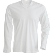 T-shirt V-hals lange mouwen White 3XL