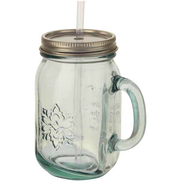 Recycled glass mug with straw