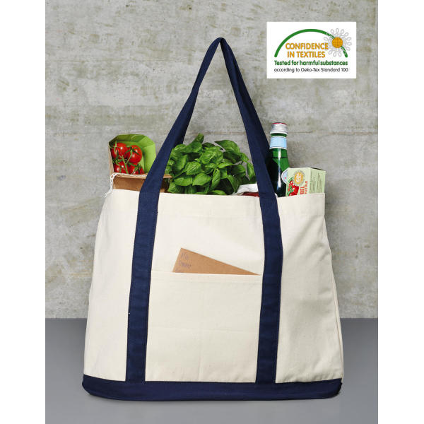Canvas Shopping Bag - Natural/Navy