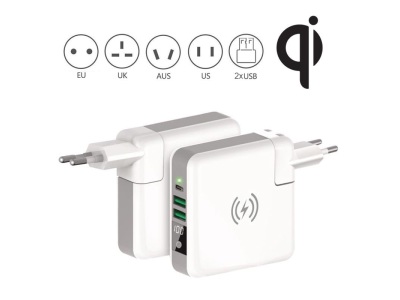 Wireless charging power bank with travel adaptor