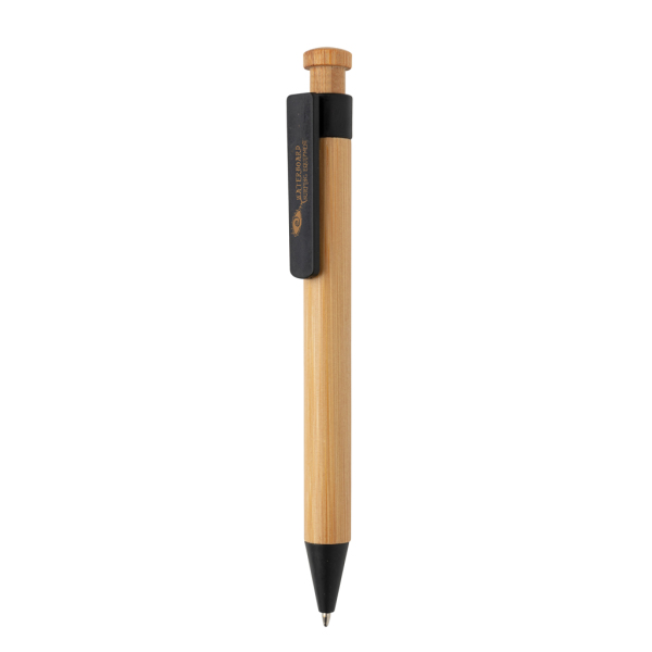 Bamboe pen met tarwestro clip, zwart