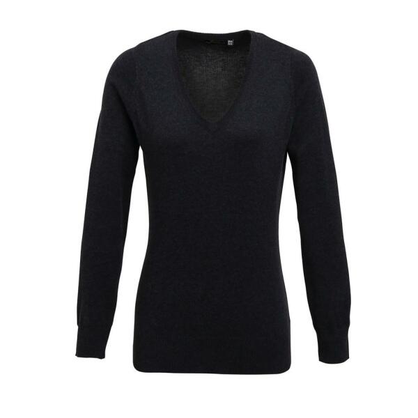 Ladies Knitted Cotton Acrylic V Neck Sweater, Charcoal, 22, Premier