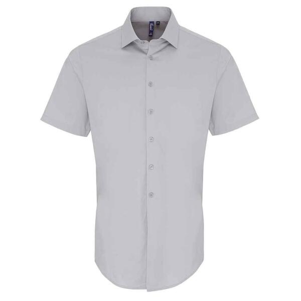 Short Sleeve Stretch Fit Poplin Shirt, Silver, 4XL, Premier