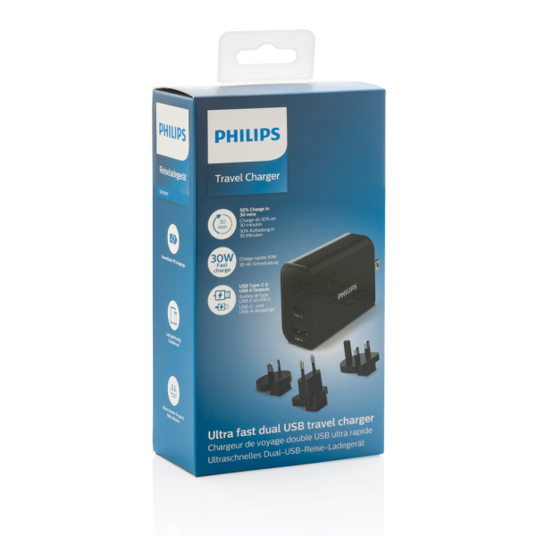 Philips 30W ultra snelle reisadapter set, zwart