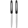 Geneva stylus ballpoint pen and rollerball pen set - Silver/Solid black