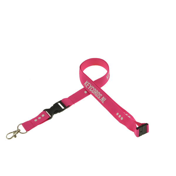 Keycord met buckle en safety clip - roze