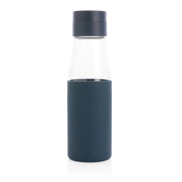 Ukiyo glazen hydratatie-trackingfles met sleeve, blauw