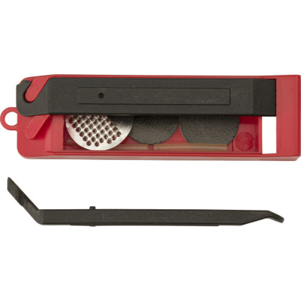 Fietsband reparatieset in kunststof cassette Emerie rood