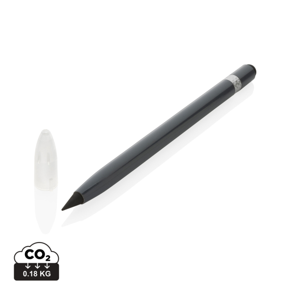 Aluminium inktloze pen met gum, grijs