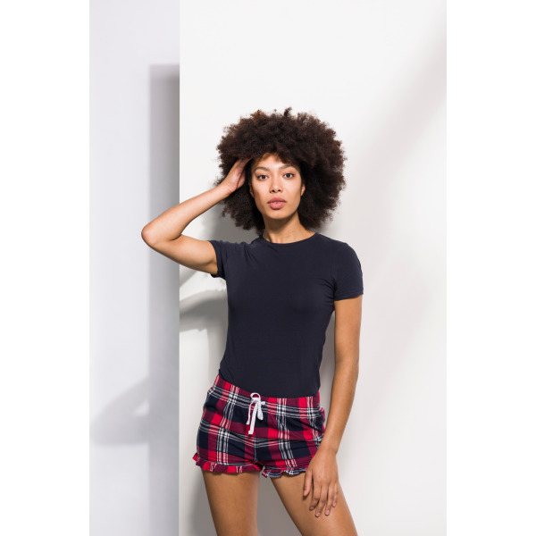 Women's Tartan Frill Lounge Shorts Red / Navy Check XS