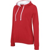 Damessweater met capuchon in contrasterende kleur Red / White XXL