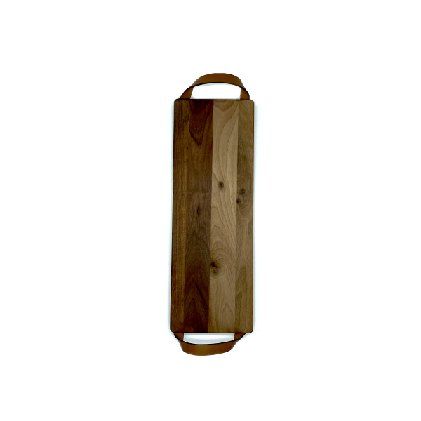 Plank met leren handvaten walnoot 48x17 cm