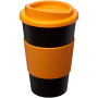 Americano® 350 ml insulated tumbler with grip - Solid black/Orange