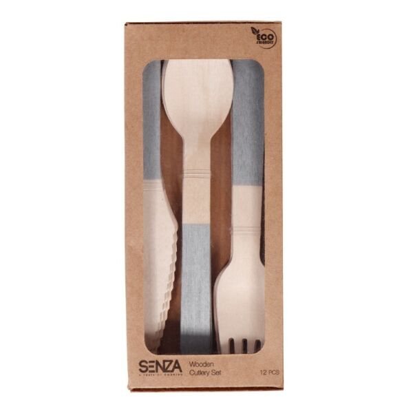 SENZA Wooden Cutlery Silver Set of 12 pcs