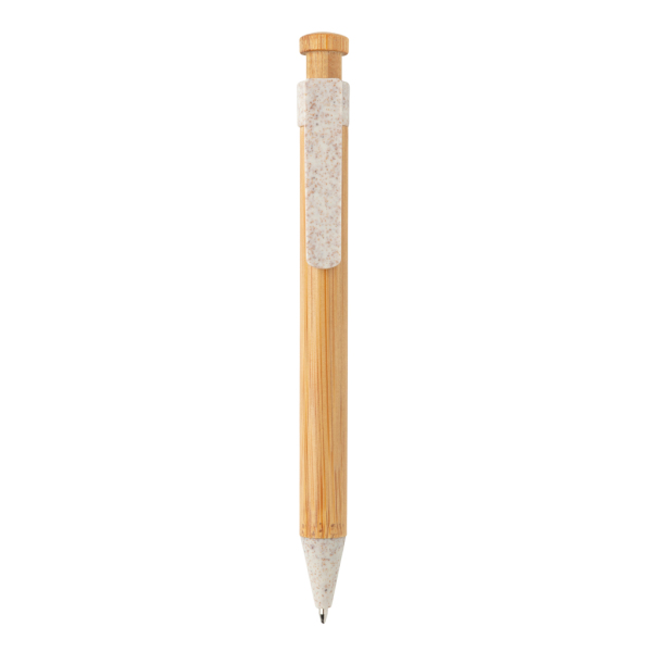 Bamboe pen met tarwestro clip, wit