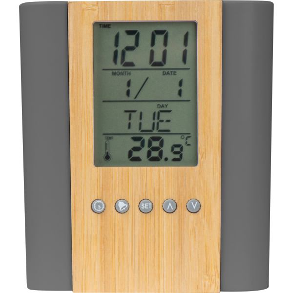 Pennenhouder met klok, thermometer van bamboe en ABS
