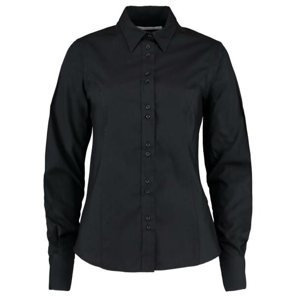 Ladies Long Sleeve Tailored City Business Shirt, Black, 10, Kustom Kit