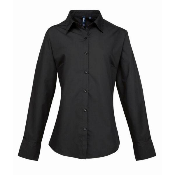 Ladies Supreme Long Sleeve Poplin Shirt, Black, 10, Premier