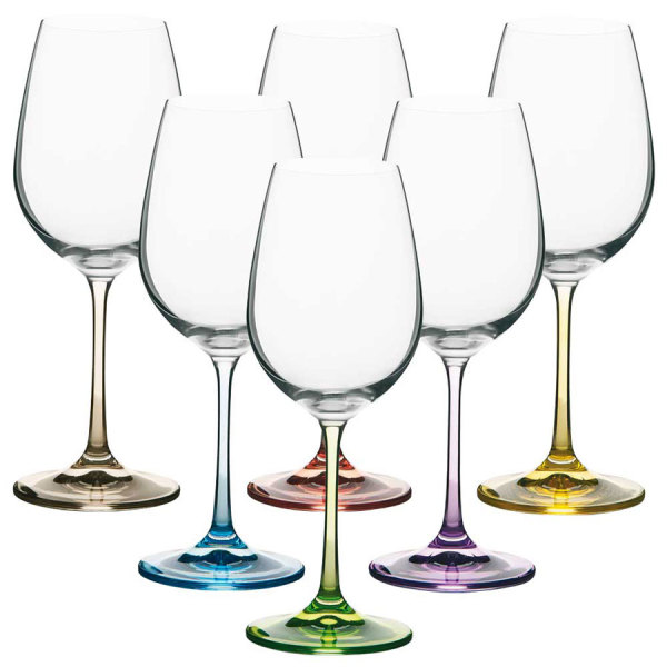 VS NUKUALOFA set van 6 Bohemia Crystal wijnglazen met opvallende, gekleurde steel en voet
