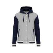 College jacket met capuchon unisex Oxford Grey / Navy / White XXL