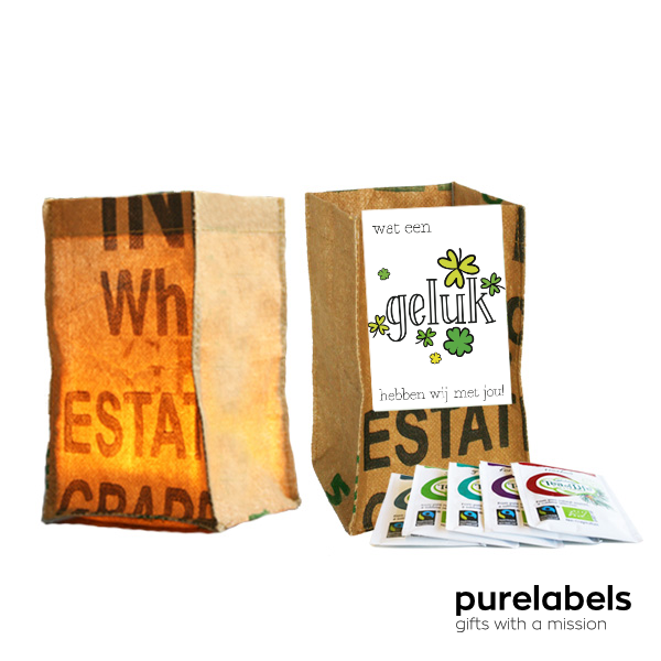 Fairtrade bedankt cadeau | Candle bag met thee | Geluk met jou