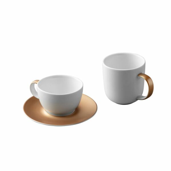 BergHOFF Gem 3Pc Coffee and Tea Set, Mug, Cup & Saucer, White & Gold