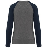 Tweekleurige damessweater French Terry BIO ronde hals raglanmouwen Grey Heather / Navy S