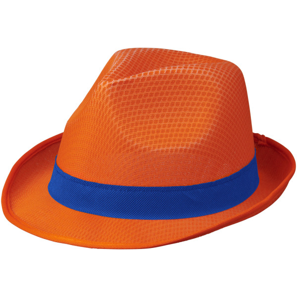 Trilby hoed met lint - Oranje/Blauw
